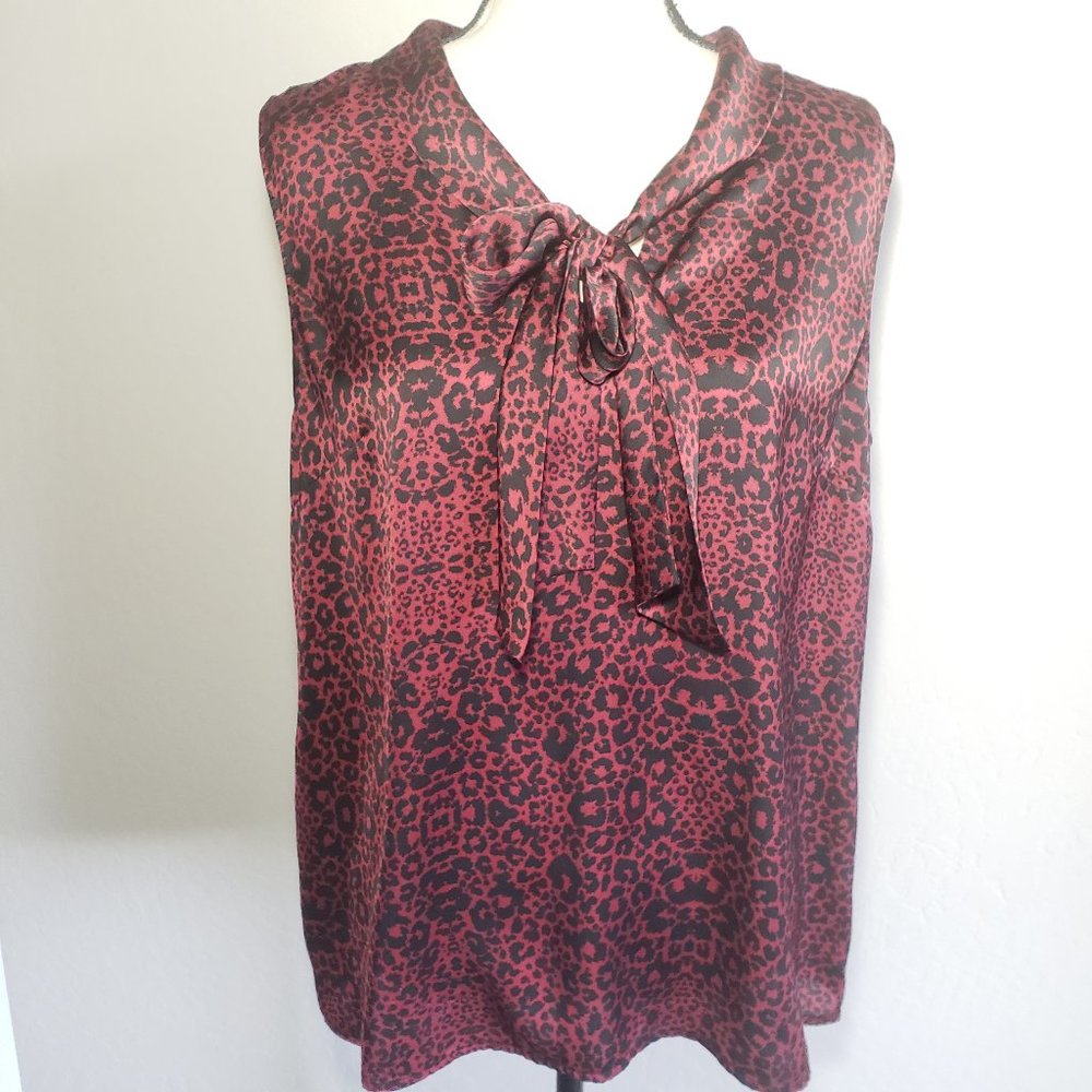 Halogen l Leopard Drapey Tie Neck Sleeveless Top
